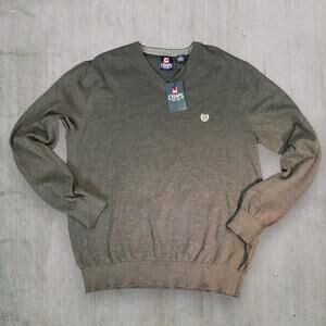 NWT Chaps Men’s V-Neck Sweater Large Charcoal Heather Gray 100% Cotton Knit